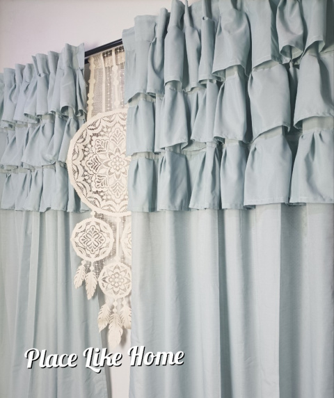 Zasłonki falbany brudny turkus