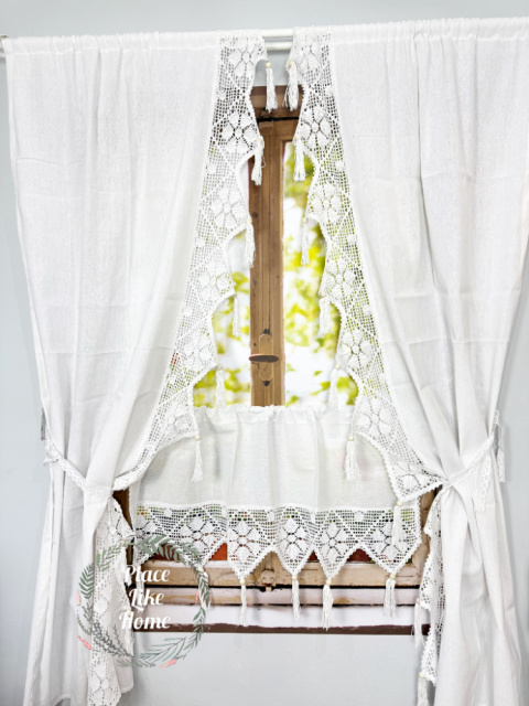 Firanka z bawełnianą koronką – rustykalna elegancja Biel 90x195 cm