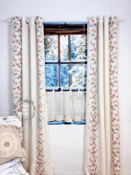 Zasłonki kwiaty len komplet 2 szt