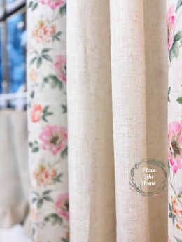 Zasłonki kwiaty len komplet 2 szt