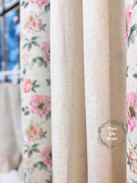 Zasłonki kwiaty len komplet 2 szt